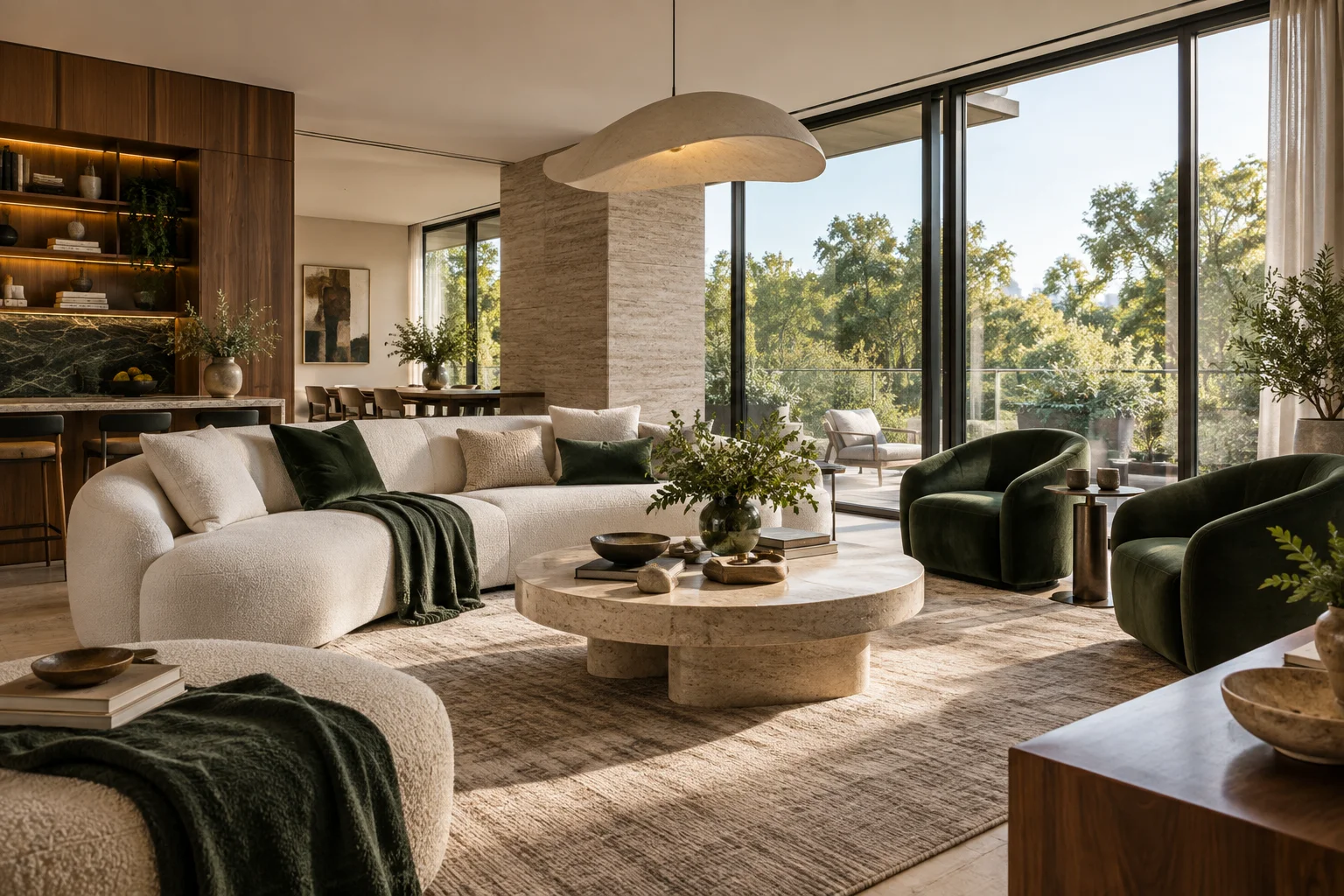 Illustrative lounge with a green outlook